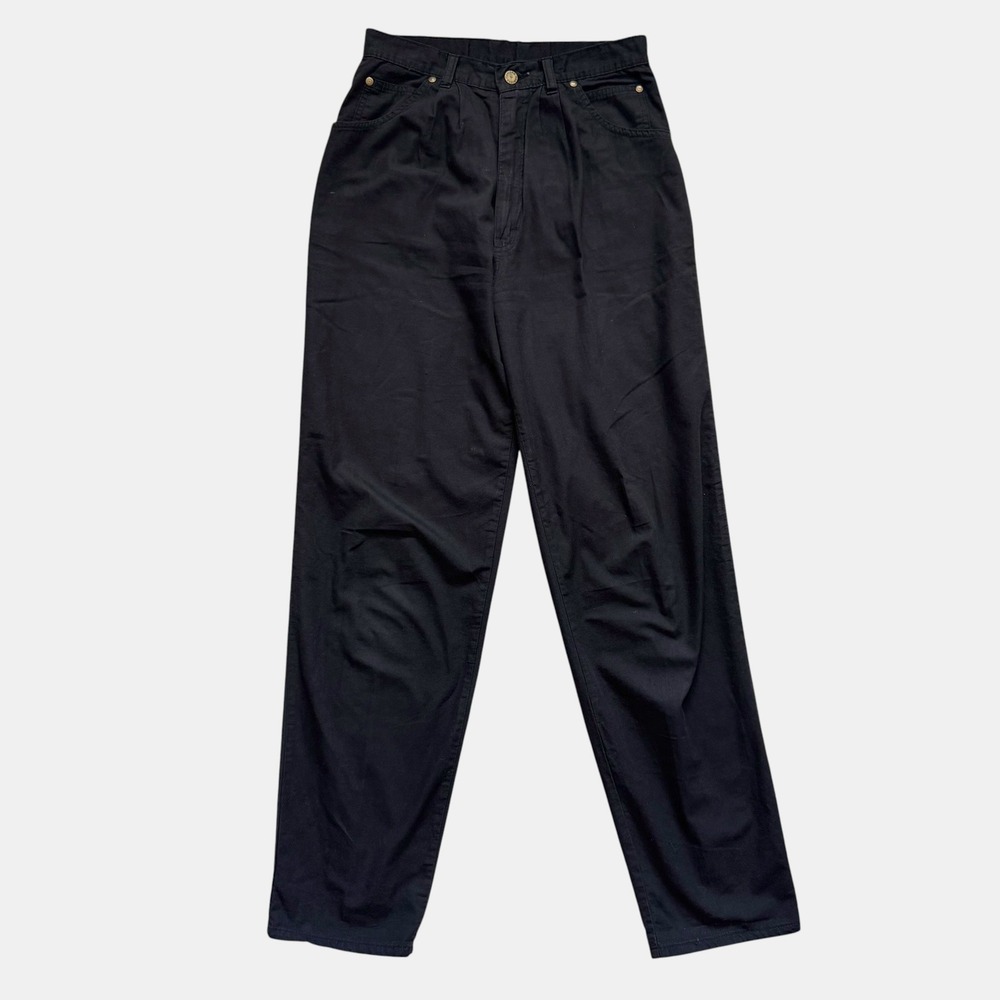 Manisha Vintage 90s High Rise Pleated Black Cotton Mom pants Tapered 28